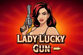 A cartoon illustration of a woman with red hair holding a revolver in front of a red sunburst background.