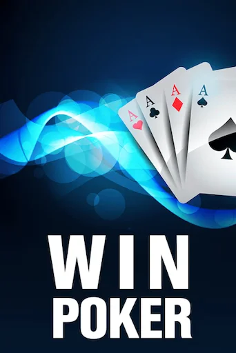 A promotional image for a poker game featuring four aces fanned out on a dark blue abstract background with the text 'WIN POKER' in white.